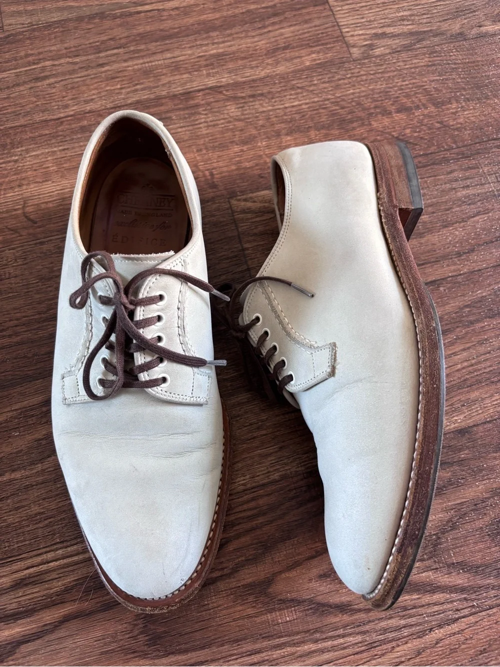 CHEANEY for EDIFICE Made in England White Buck Derby Shoes 7.5